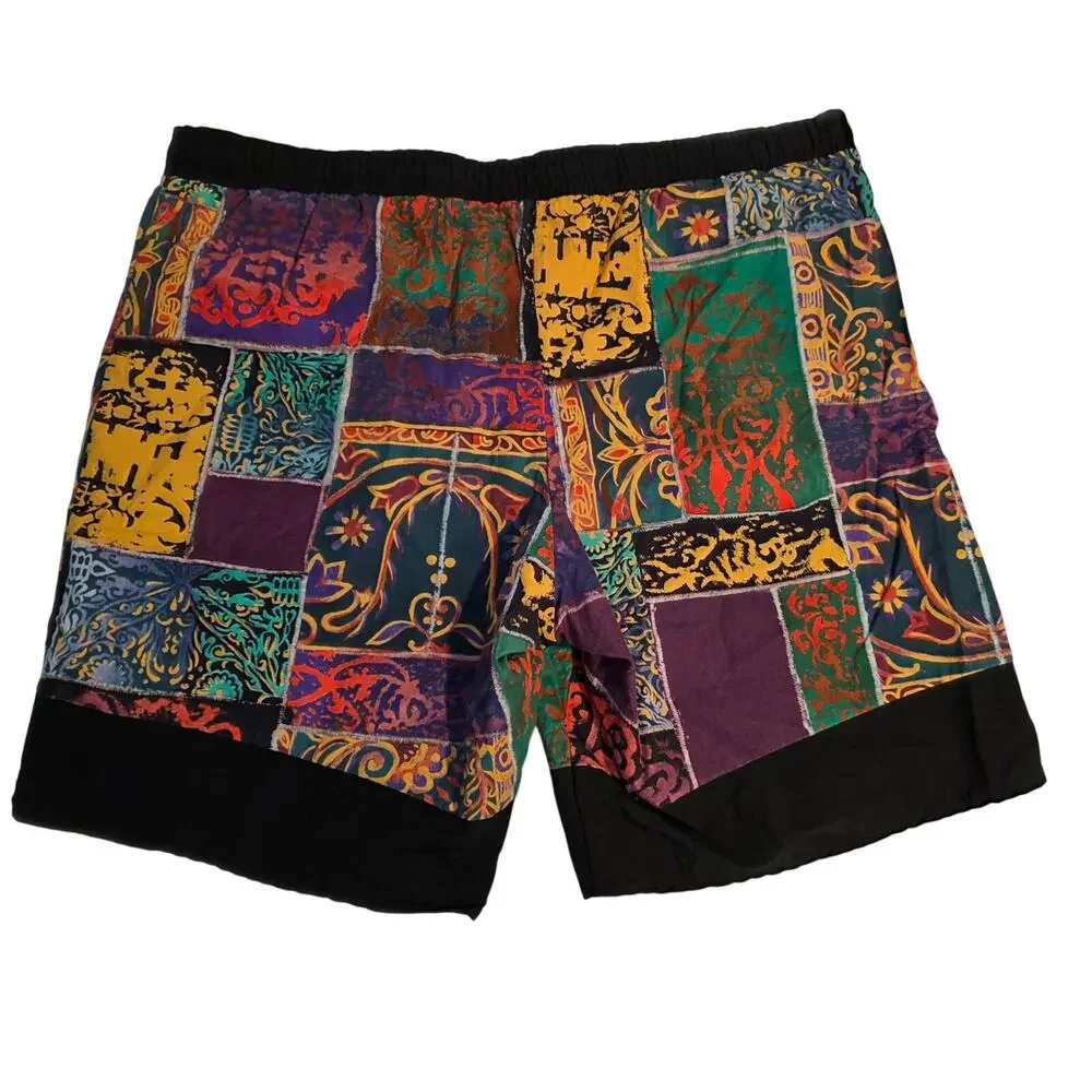 Vintage Barnert Patchwork Abstract Graphic Swim Trunks Mens Large